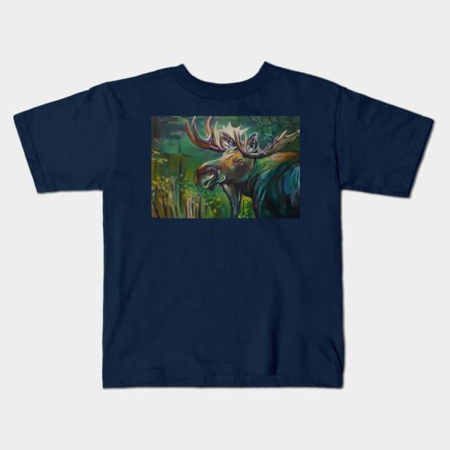 Moose Study in the dawn Kids T-Shirt by StephaniePerryArt